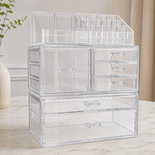 Large Clear Makeup Organizer Set