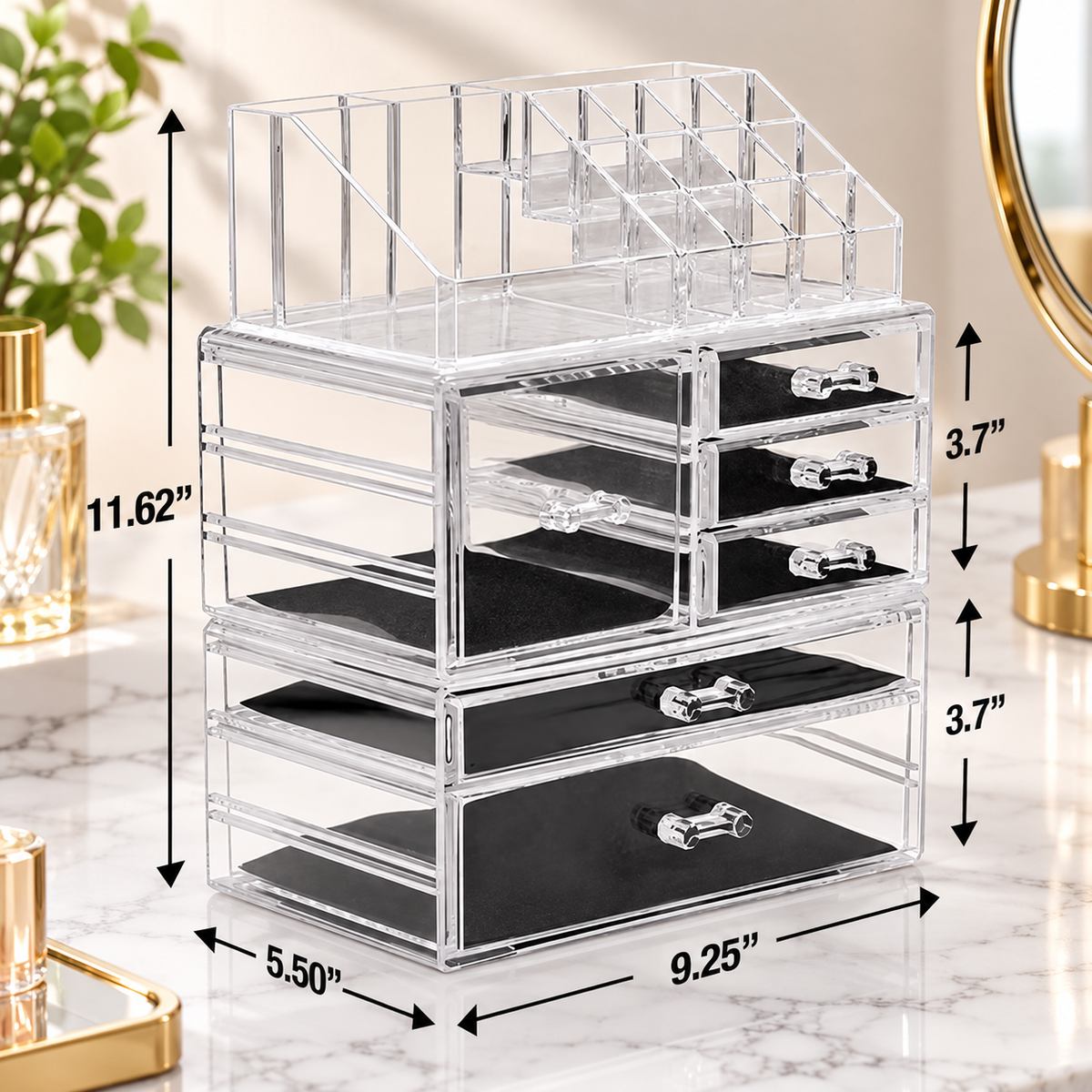 Large Clear Makeup Organizer Set