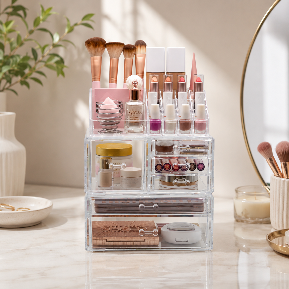 Large Clear Makeup Organizer Set