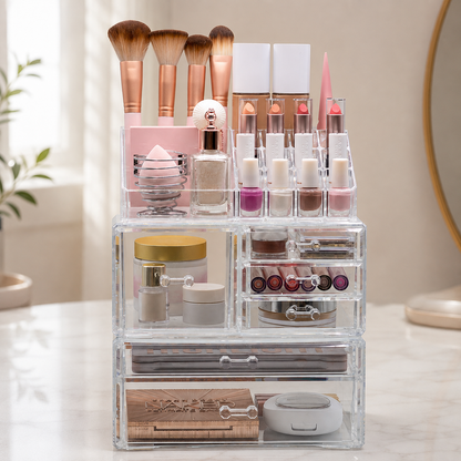 Large Clear Makeup Organizer Set