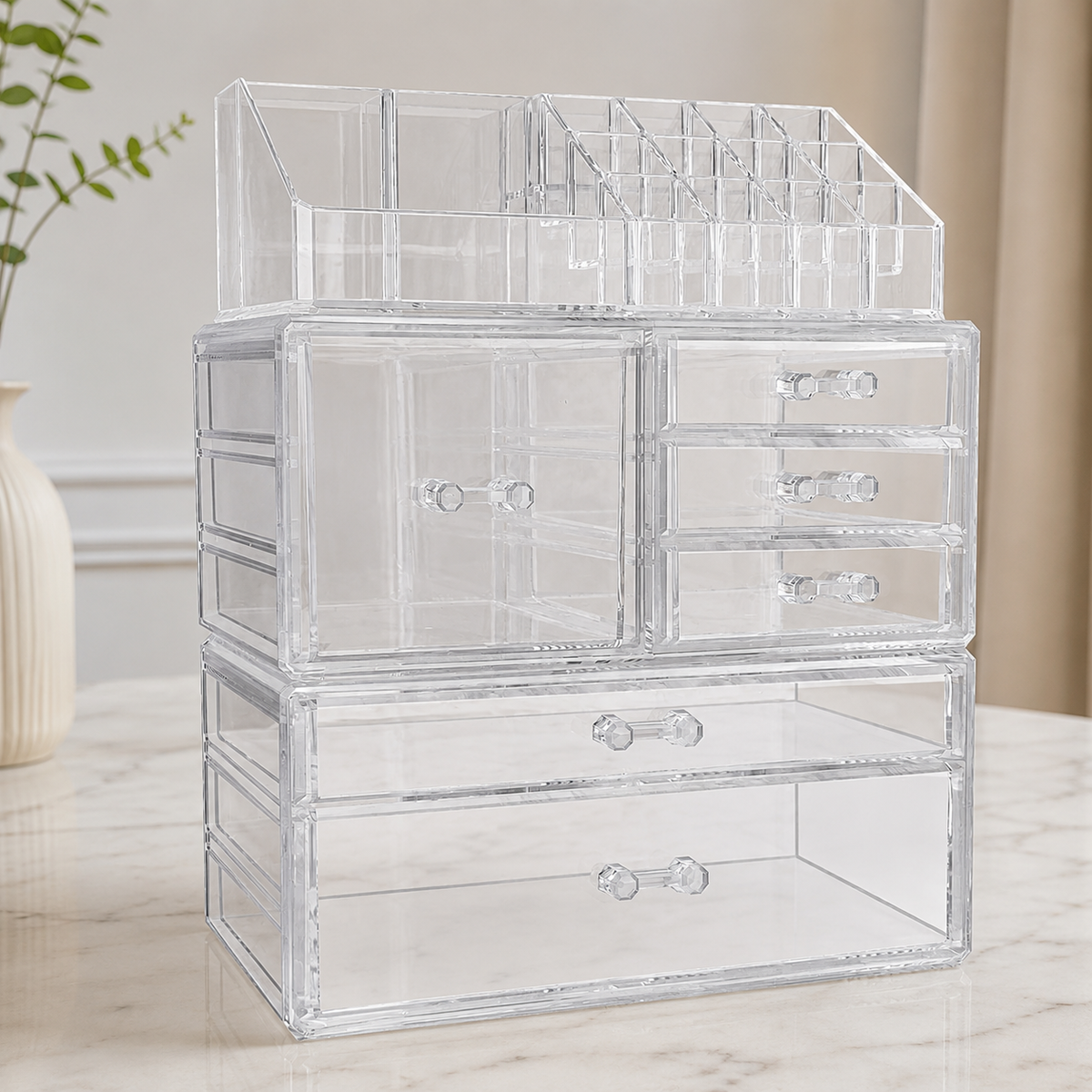 Large Clear Makeup Organizer Set
