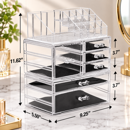 Large Clear Makeup Organizer Set